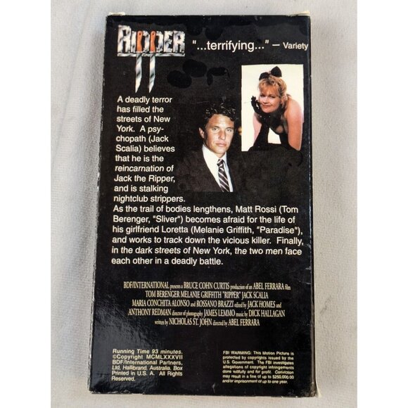 Ripper starring Tom Berenger - Melanie Griffith‎ (VHS, BDF International, 1993) - Picture 2 of 5